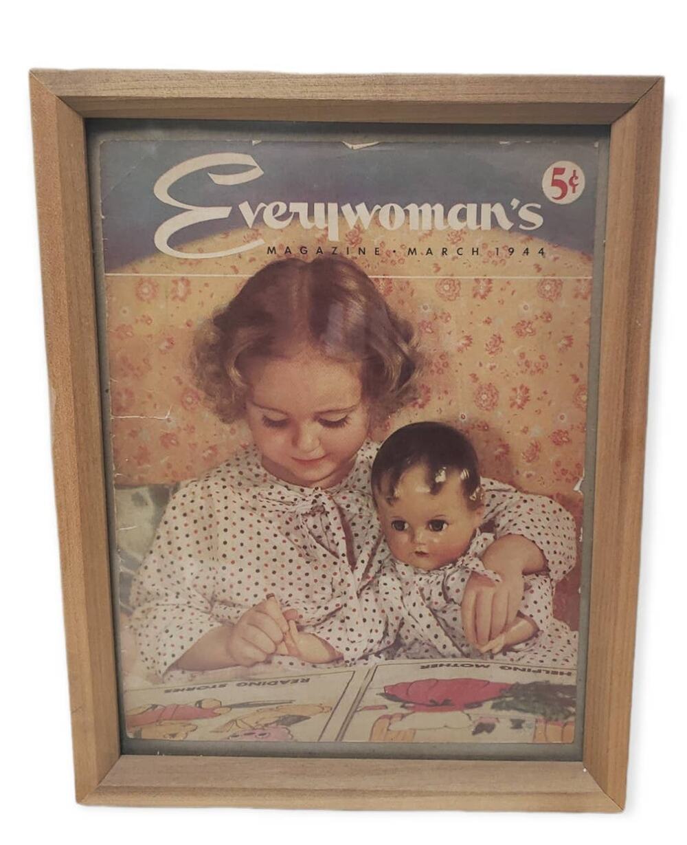 Vintage Everywomens Magazine March 1944 Cover Girl Drawing Framed - Collectible